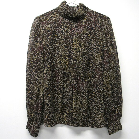 Tory Burch Tops - TORY BURCH 100% Silk Abstract Leopard Animal Print Mock Neck Blouse Shirt sz 8